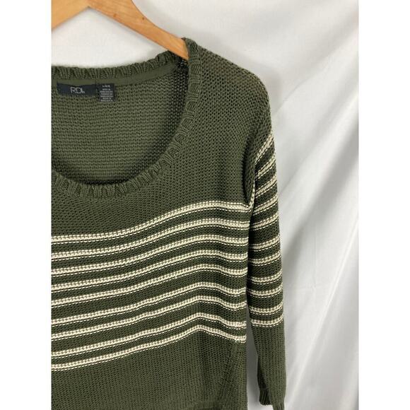 RDI Green Stripe Knit Sweater Size Large - Picture 2 of 6